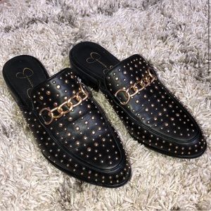 Jessica Simpson Black & Gold Loafer Mule